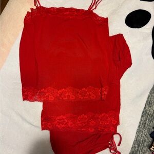 Victoria’s Secret Elegant Red Lace Trim Sleepwear Set